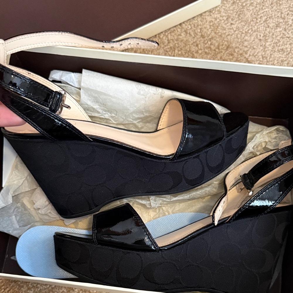 Coach Black Patent Leather Wedges
